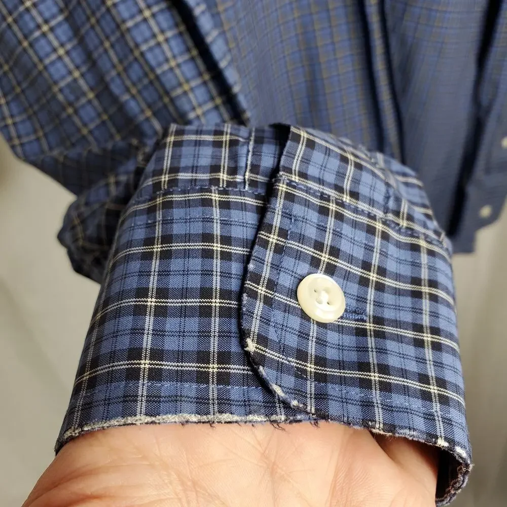 LL Bean Mens Blue Plaid Button Down Lg Tall